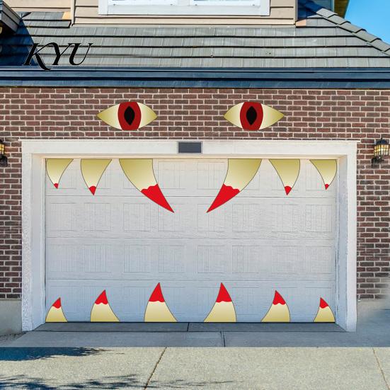 DIY Holiday Wall Splicing Halloween Demon Mouth Decal, Scary Beast Teeth Eyes Garage Door Decorations Sticker for Yard Entryway, Spooky Outdoor