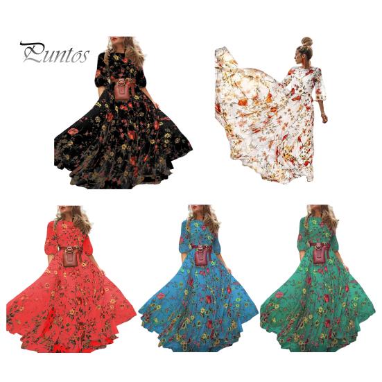 Летнее женское платье с цветочным принтом трапециевидной формы со свободным подолом в винтажном стиле с высокой талией во французском стиле с рукавами три четверти плиссированным круглым вырезом для выпускного коктейля, банкета