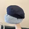 Широкие ограненные бриллианты открывают лицо, маленький джинсовый берет, женская мода для улицы, тонкая шляпа художника, шляпа газетчика с плоским верхом Tide