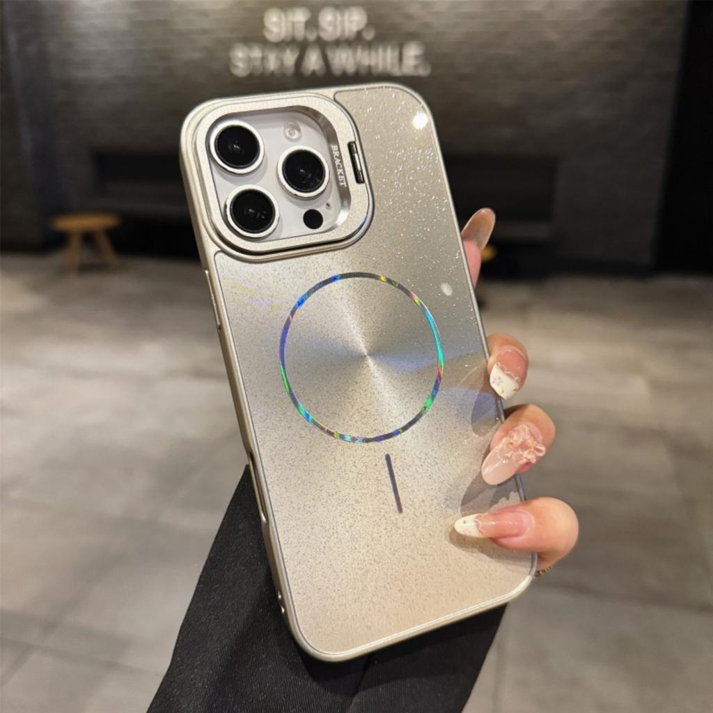 Лазерный блеск с текстурой CD Для чехла-подставки для линз Magsafe Для iPhone Air 17 16 15 14 13 12 11 Pro Max Крышка-держатель для беспроводной зарядки