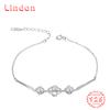 Lindon Women Zircon 925 Sterling Silver Jewelry Geometric Bead Chain Link Bracelet Fashion Fine Wedding Gift for Girlfriend