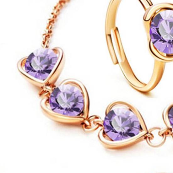 4 шт./компл. блестящее элегантное ожерелье, серьги, браслет, кольцо, регулируемый женский комплект ожерелья с подвеской в ​​виде сердца со стразами