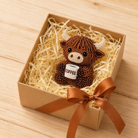 Yousheng 3D Beaded Animal Kit,Cute Tiny Highland Cow Beading Kit with Colorful Embroidery Beads And Instructions,Handmade Bead Art Craft for Beginners