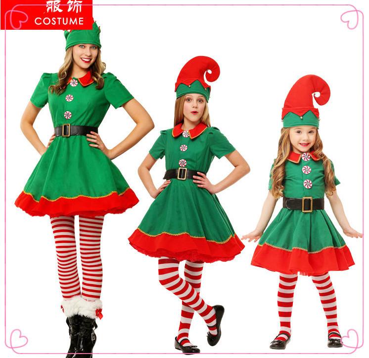 Christmas children's green elf performance costumes boys and girls Christmas performance costumes cosplay dance Christmas elf costumes female models