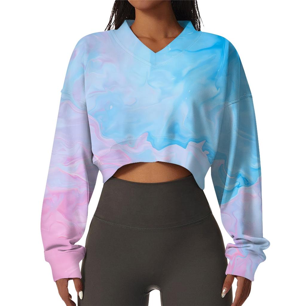 Women's Casual Fashion Sexy Comfortable V-Neck Long Sleeve Tie-Dye Graphic Printed Sports Sweatshirt Top