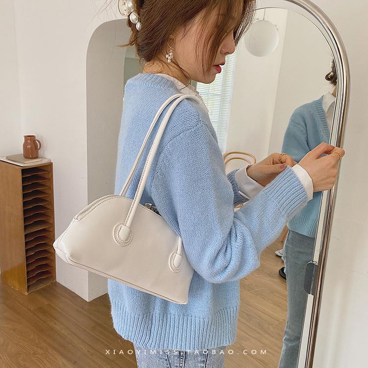 Женская ретро сумка-багет из вощеной кожи - Нишевая, универсальная сумка на плечо конфетного цвета