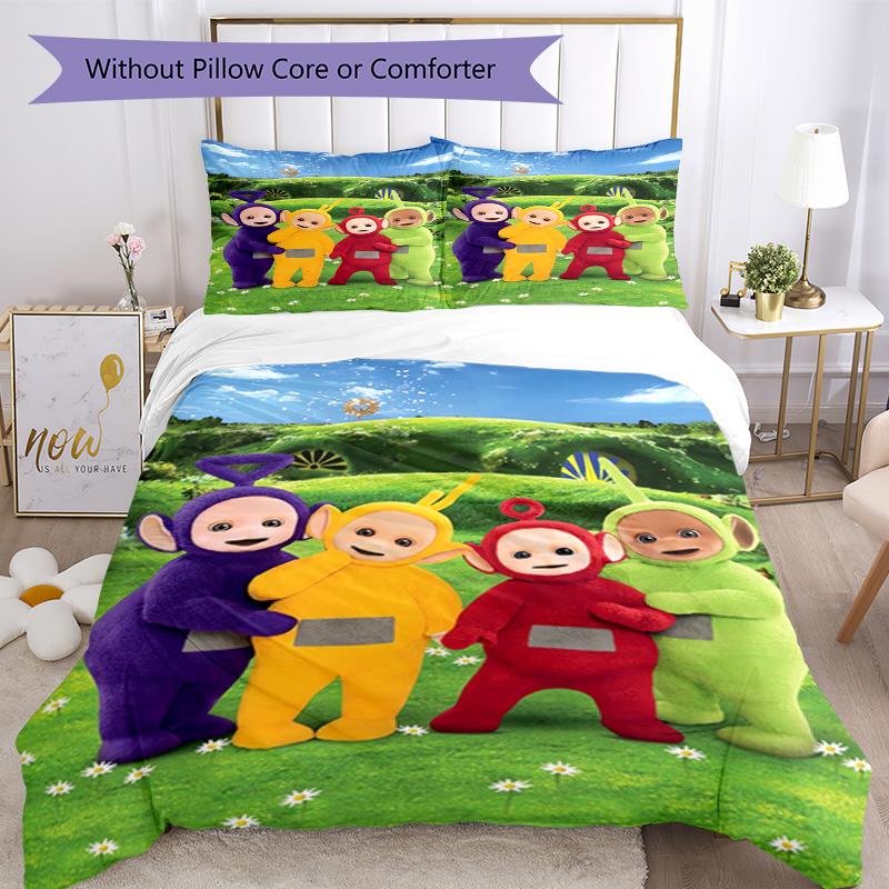 3pcs Teletubbies Bedding Set Duvet Cover Closure Includes 1 Duvet Cover & 2 Pillowcases, Soft and Comfortable for All Seasons.