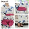 Yukata Layered Peony Heiko Thong Geta One Size Fits Most [RAVIR] Women's 3-piece Set, Flowers, Lovely, Kimono, Fluffy, Obi, Set, Blue,