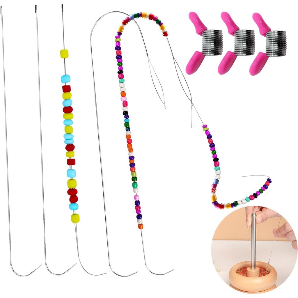 Набор из 6 больших изогнутых игл с большим ушком для бисероплетения и аксессуар-концевик для бусин, разработанный для спиннеров для бисера и создания ювелирных изделий
