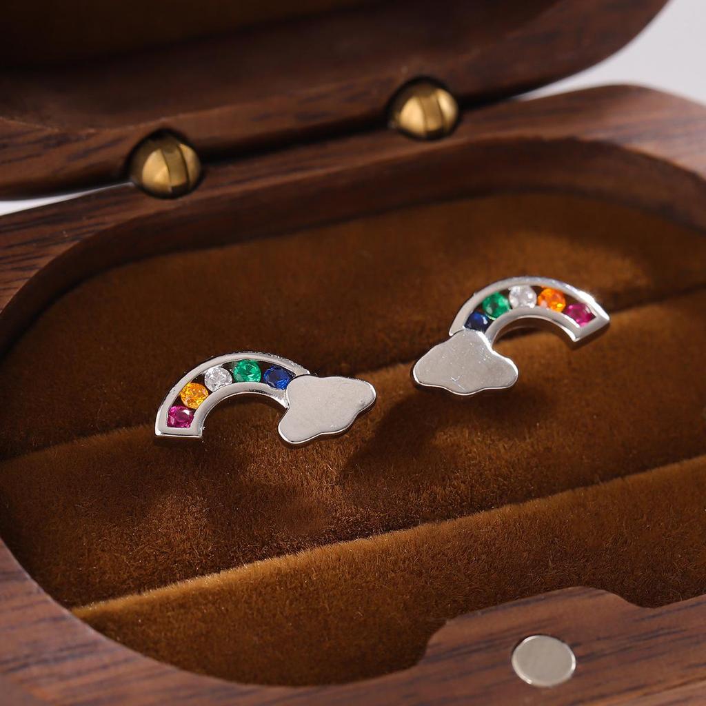 Colorful Rainbow Cloud Diamond Stud Earrings for Women
