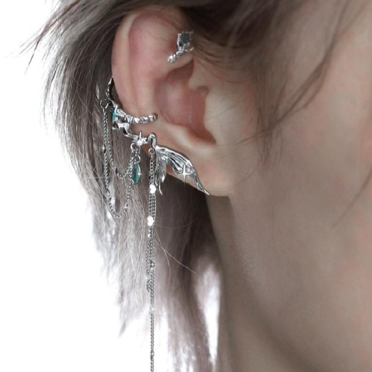 Detachable Fishtail Ear Clip With Tassels Alloy Ear Cuff For Sensitive Skin Long Wear Comfort