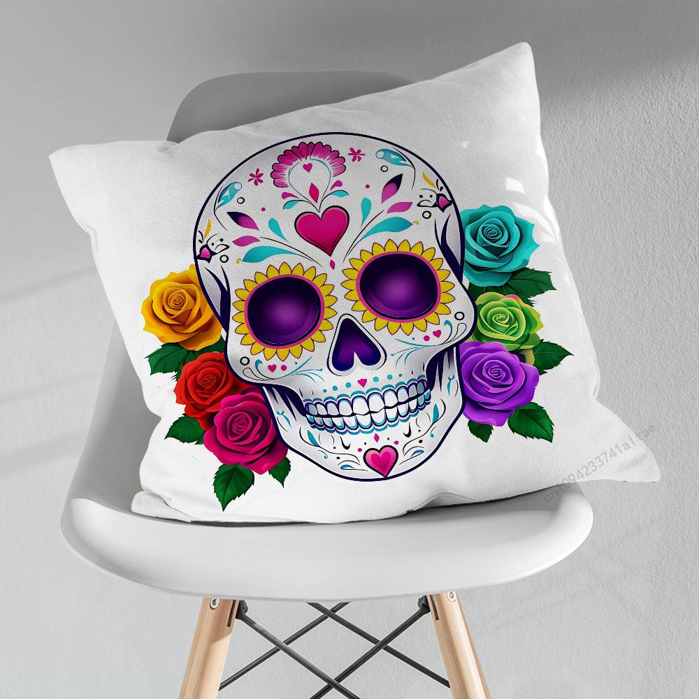 Day of the Dead Sugar Skulls Throw Pillow Case Living Room Sofa Cushion Cover For Home Bedroom Decoration Protector