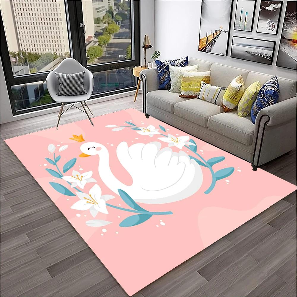 3D Cute Swan Princess Cartoon Cygnus Carpet Rug for Home Living Room Bedroom Sofa Doormat Decor,kids Area Rug Non-slip Floor Mat