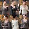 Mesh V Neck Thermal Underwear Autumn Clothes Warmth Long Warm Top Women Thermal Clothes  Lady