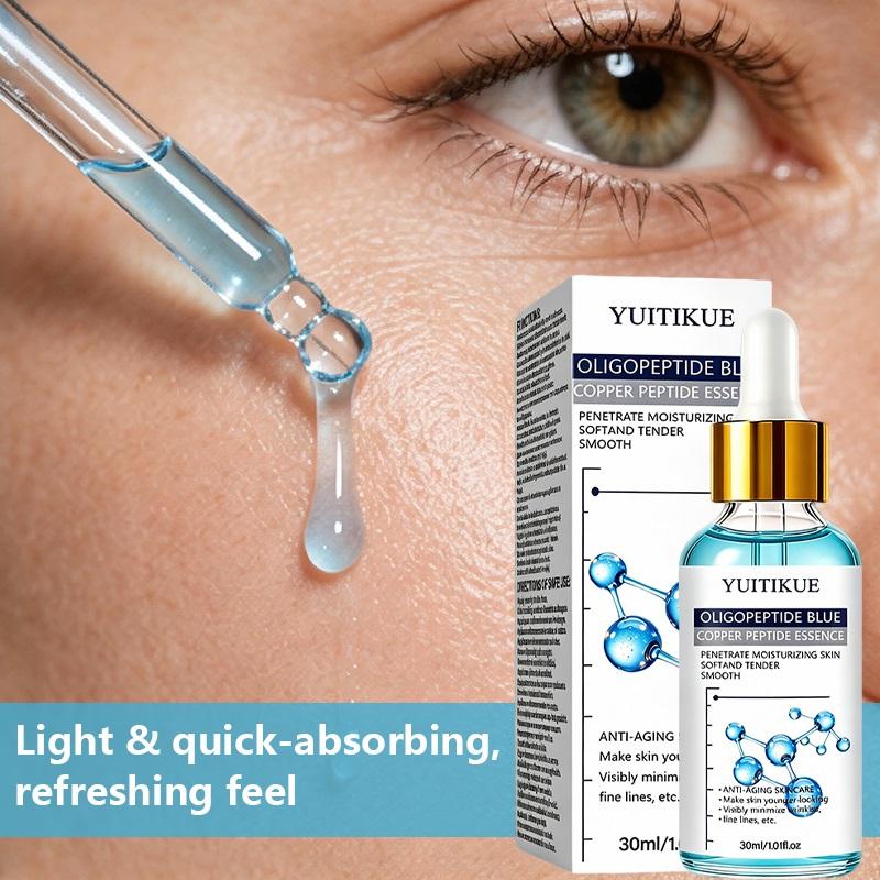YUITIKUE Blue Copper Peptide Facial Serum 30ml Oligopeptide Anti-Wrinkle Essence Soften Tender Smooth Aging Skin