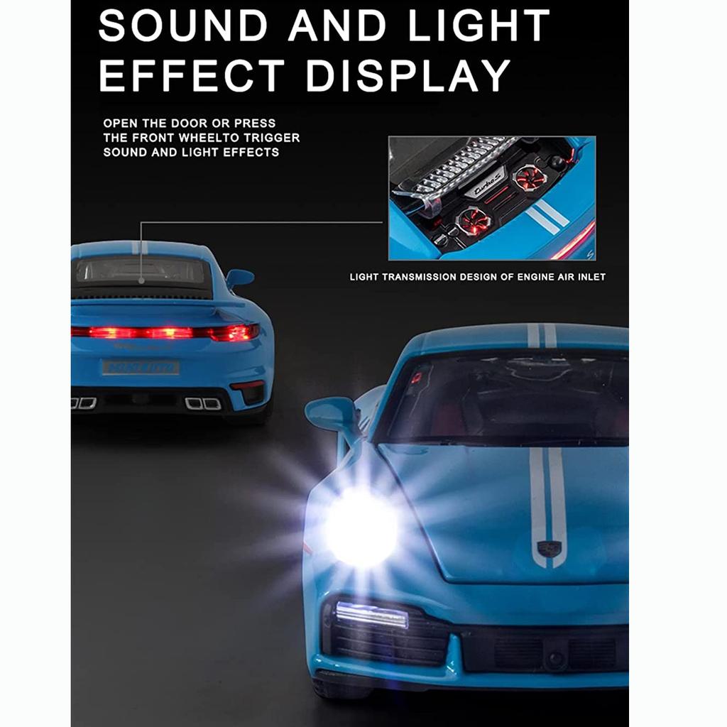 1:24 масштаба 911 Turbos, металлический спортивный автомобиль, модель из сплава, литой автомобиль и игрушечный автомобиль, имитация звука и света, коллекция, детский подарок
