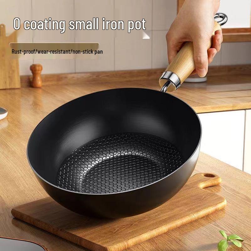 Multi-Use Mini Iron Wok: Non-Stick, Induction & Gas Compatible Flat Bottom Pan for Home & Outdoor Cooking