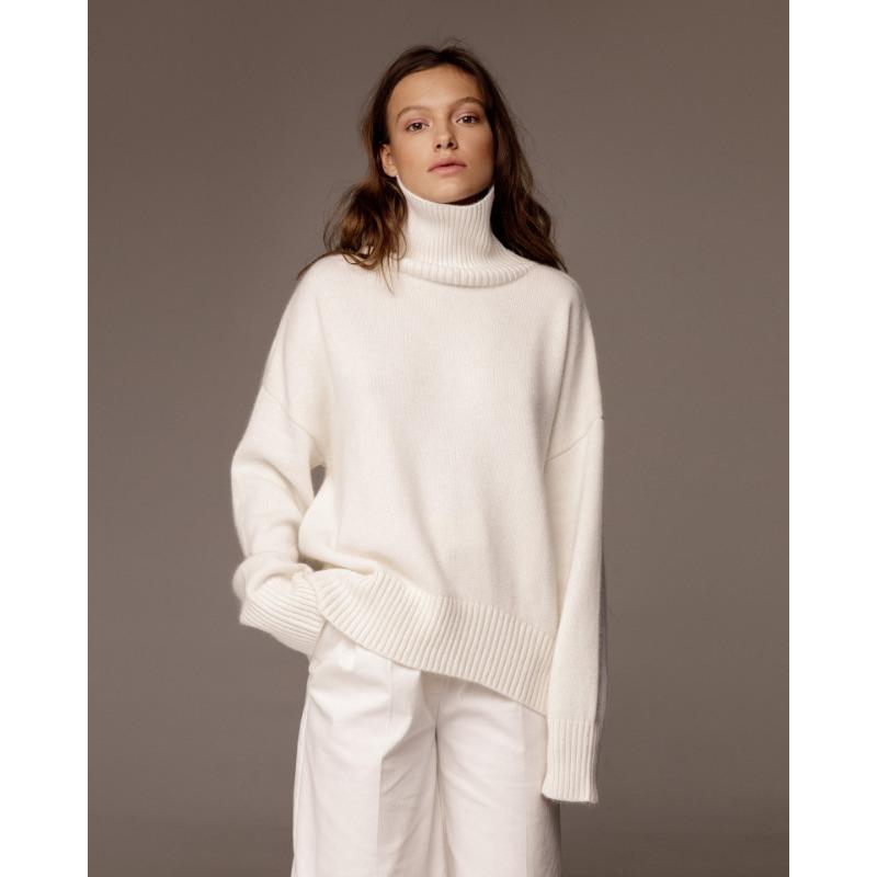 Turtleneck Solid Color Sweater Thick Pullover Women's Long Sleeved Top Warm Comfortable Loose Casual Knit Bottoming Shirt Commute Autumn and Winter