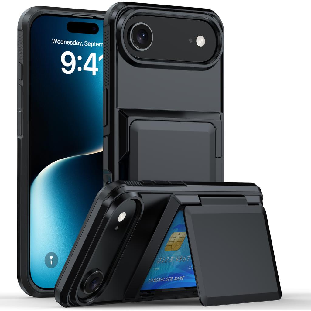 Чехол-кошелек однотонный для iPhone 17 Pro Max 16 Plus 15 14 13 12 11 Комбинация жесткого и мягкого Ударопрочный чехол