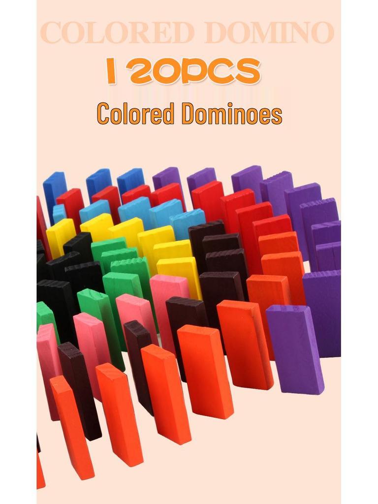 Colored Wooden Domino Blocks - 120 Pieces for Kids Age 2-6