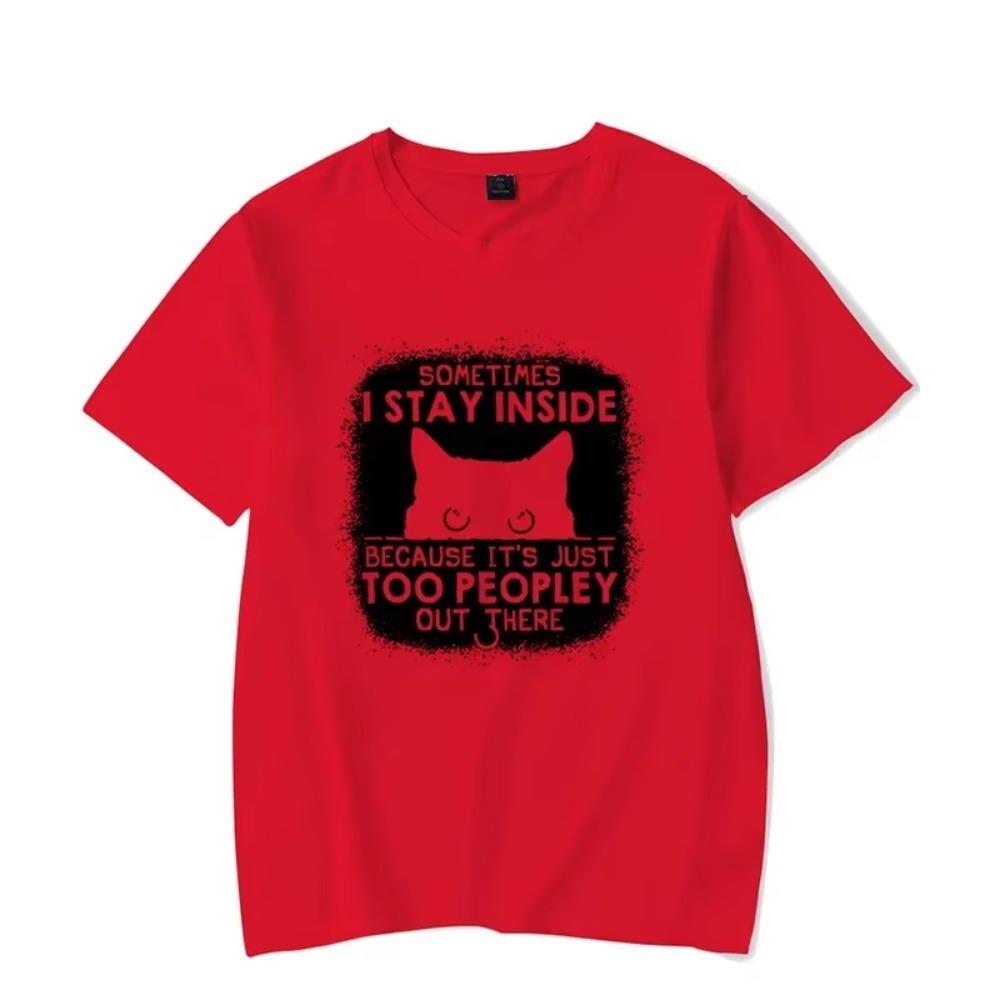 Мужская футболка Иногда я остаюсь дома Забавная футболка с мультяшным котом Оверсайз Мужская Женская футболка Черная футболка с графикой котенка Мужская футболка