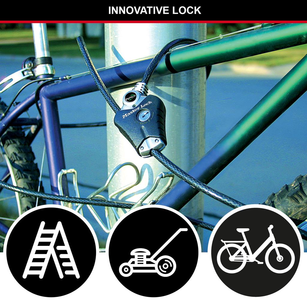 Master Lock Adjustable Cable Lock, 4 Keys, From 30 cm to 180 cm x 10 mm