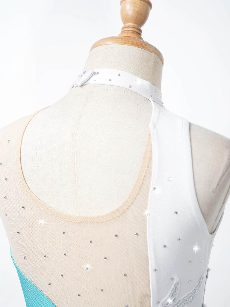 Детская стильная одежда для катания на коньках для девочек, без рукавов, с открытой спиной, блестящими пайетками, цветочным декором, танцевальное платье