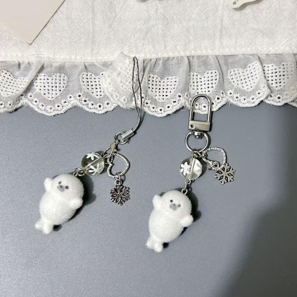 Resin Flocking Sea Otter Animal Keychains Fluffy Cute Cartoon Marine Animals Pendant Bag Earphone Case Phone Lanyard Accessories