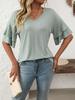 Women's 2025 V-Neck Ruffled Sleeve Short Sleeve T-Shirt, Solid Color Casual Summer Blouse with Flowy Hem for Daily & Vacation Outfits