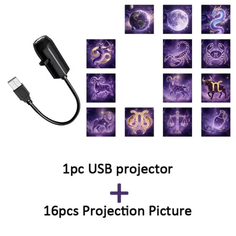 Креативная USB-проекторная лампа 12 знаков зодиака и планет, потолочная фоновая декорация для спальни, вечеринки, детской комнаты