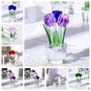 Handmade Crystal Tulip Sculpture Colorful Tulip Bouquet Statue  Home Table Decor