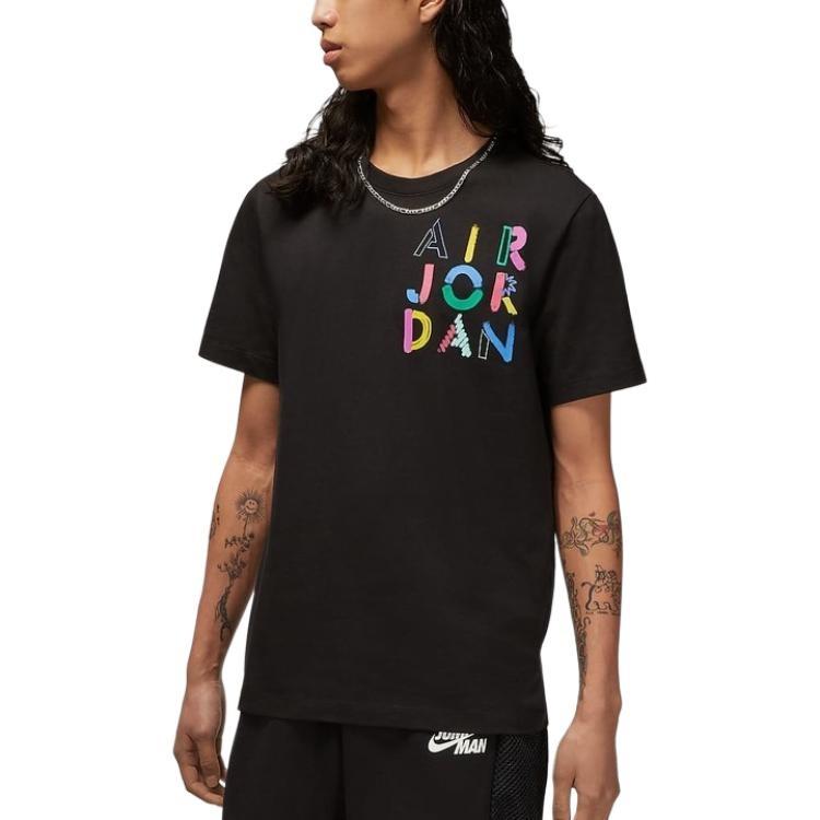 Air Jordan Brand Multi-Color Logo Printing Round Neck Short Sleeve Black Men's DM3079-010