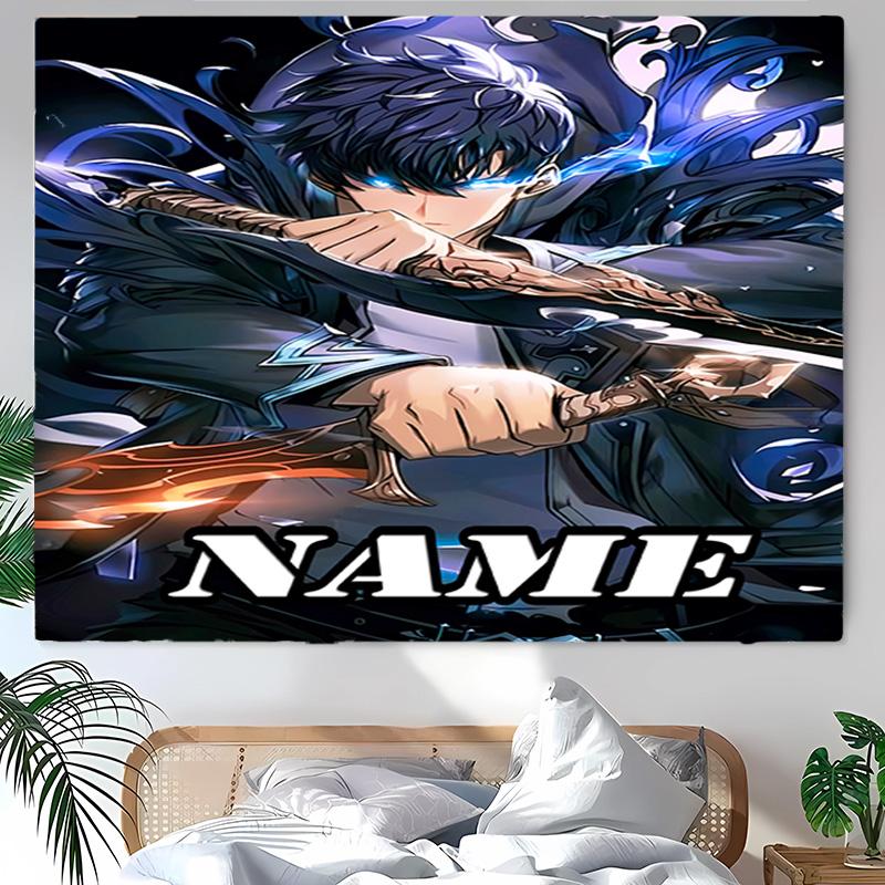 Personalized Solo Leveling Background Tapestry,Custom Name Birthday Party,Multifunctional Wall Decoration for Home Decor,Various Occasions
