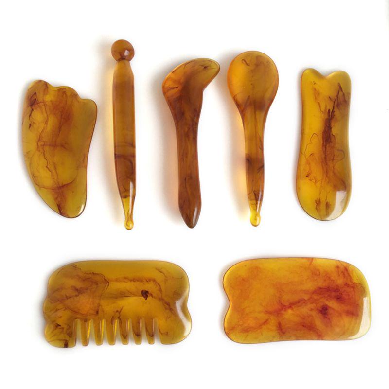 7pcs Natural Resin Amber Massage Scraping for Face Neck Gua Sha Scraper Therapy