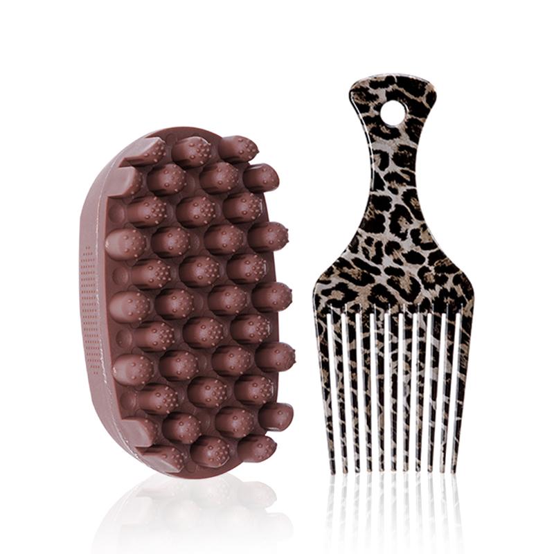 2pcs/set Professional Rubber Washable Afro Sponge Soft Hair Coil Wave Dreadlock Natural Fork Comb Salon Hair Styling Tools Kit