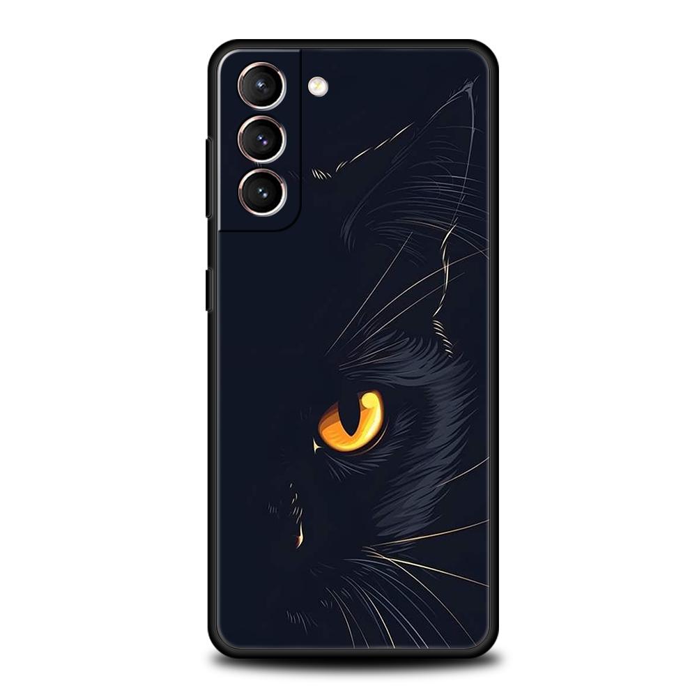Черный кот Чехол для телефона для Samsung Galaxy S25 S24 S23 S22 Ultra S20 S21 FE 5G S10 S9 Plus S10E Мягкий ТПУ Чехол
