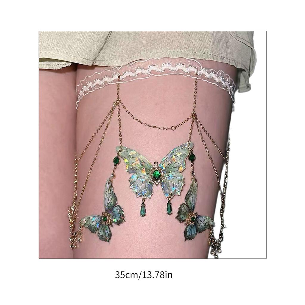 Butterfly Tassels Thigh Chain Adjustable Length Lace Leg Chain with Fringes Accent Unique Body Jewelry for Women Girls