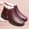 Leather Boots Trend Winter Middle-aged Flat Bottom Shoes for Woman's Warm Cotton Shoes Soft Bottom No Slip Wool Women Boots