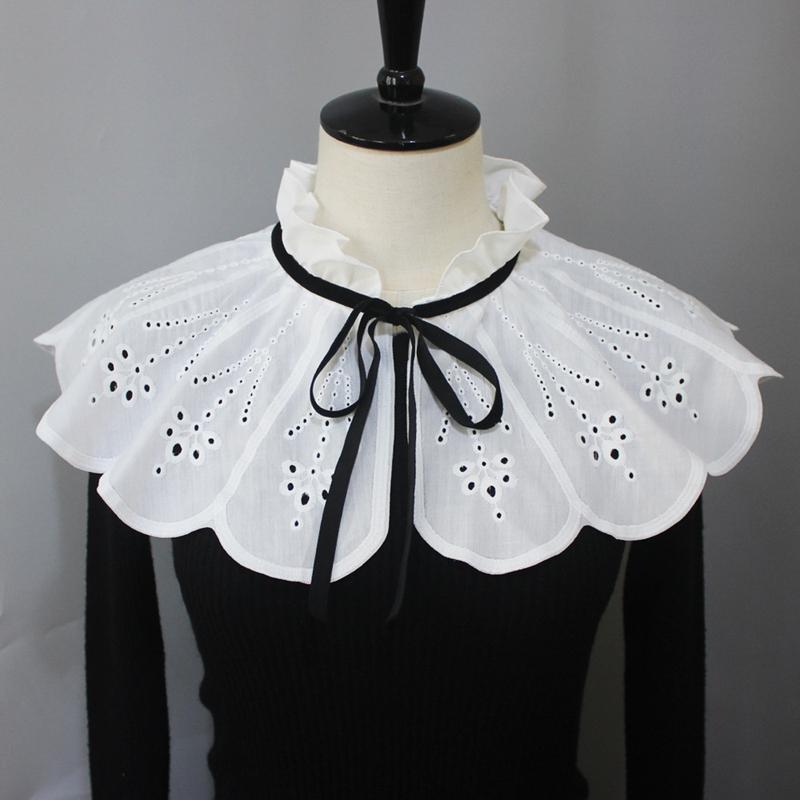 Elegant Embroidered Hollow Out Fake Collar Sweet Standing Decorative Collar Ruffle Shawl Wrap Blouse Top Scarf