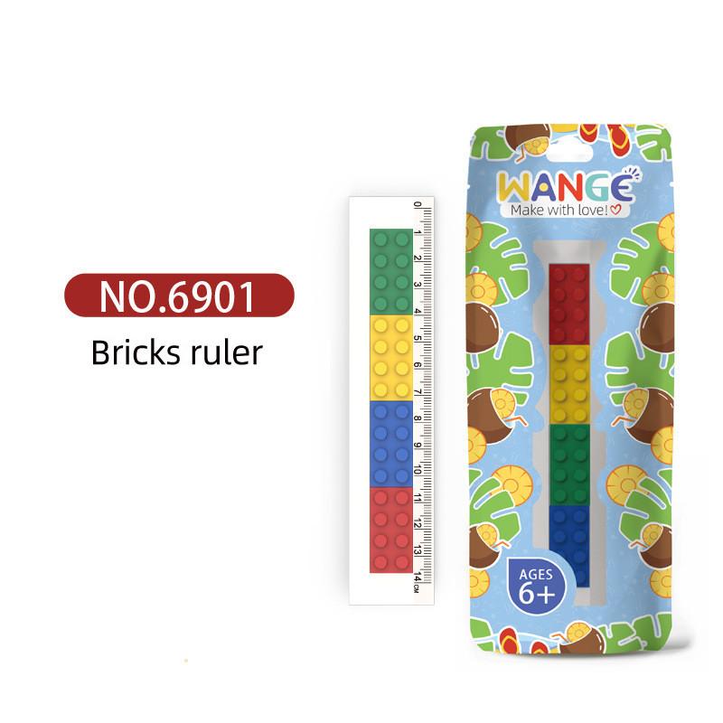 Building Block Stationery Small Particle Bricks Rule Pencil Box Sharpener Drill Pen Knife Pocket Mounted Text Toy for Kids