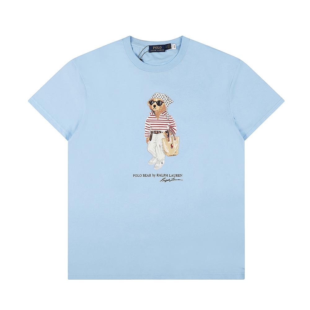 Летняя мужская и женская футболка Ralph Lauren из 100% хлопка с принтом медведя Polo Bear иsignature