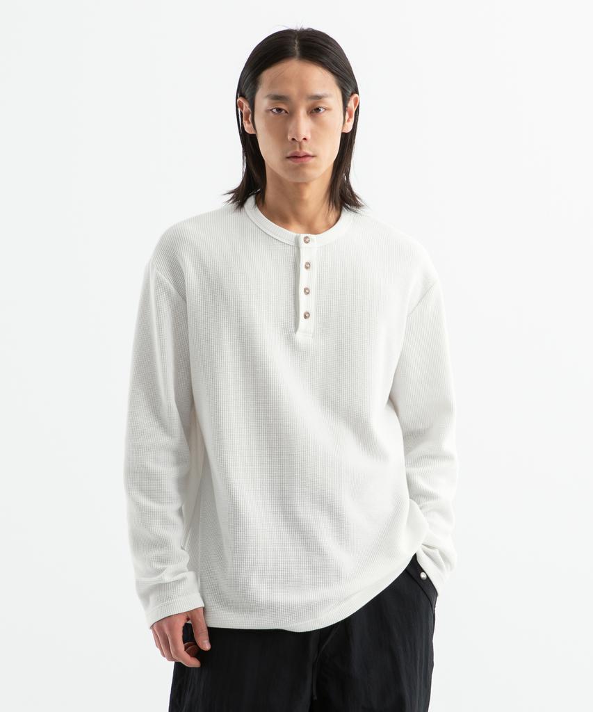 БРЕНСОН (вафельный) Свободная вафельная футболка-henley с длинным рукавом (4 цвета)