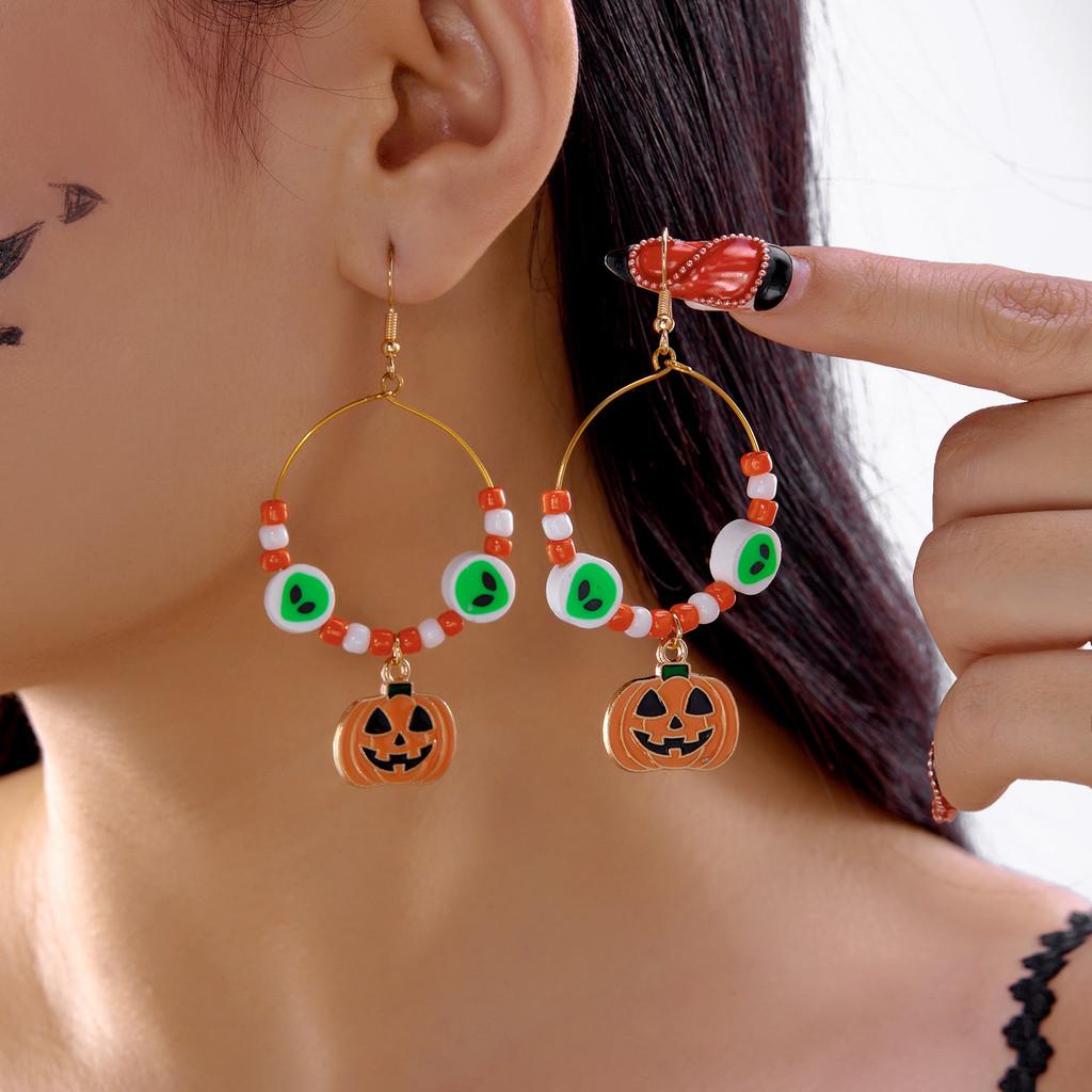 Halloween Costume Jewelry Alloy Earrings With Ghost And Spider Web Design For Men And Women