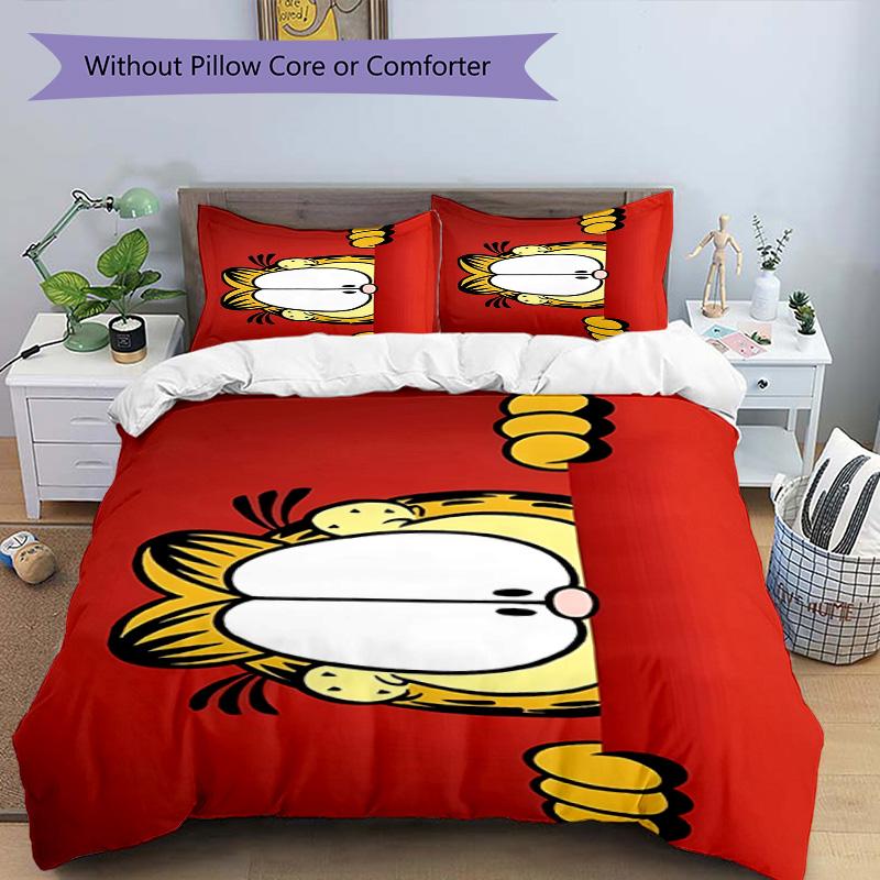 3pcs Duvet Cover Set (1*Duvet Cover + 2*Pillowcase, Without Core), Garfield Print Bedding Set, Bedroom Decor, All‑Season, Birthday Gift