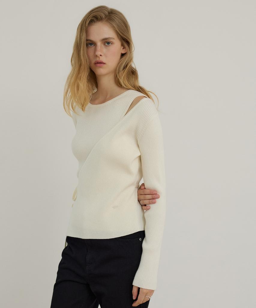 CITYBREEZE Slim Fit Diagonal Wrap Ribbed Knit_Ivory