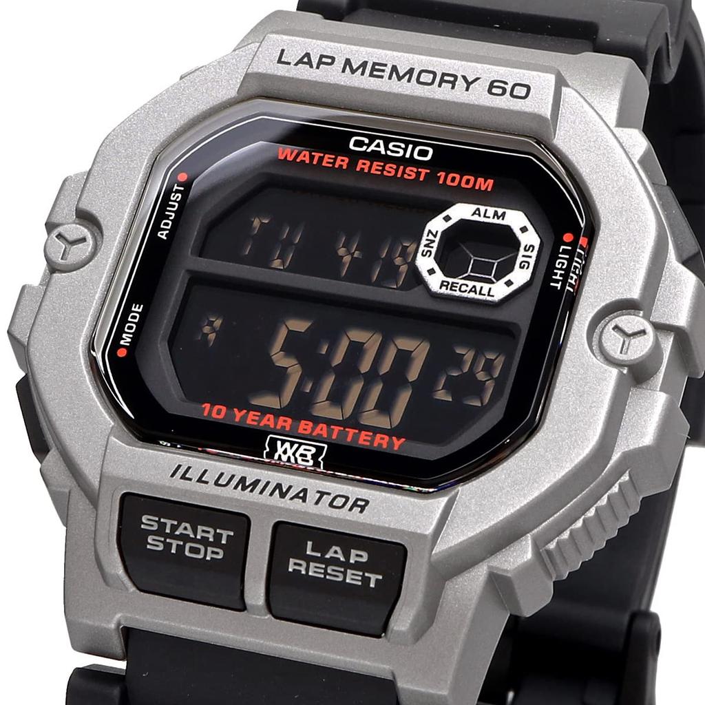 Casio Спортивные цифровые часы с функцией памяти на 60 кругов, модель Overseas, серебристо-черный [Casio], мужские WS-1400H-1BV [Товар]