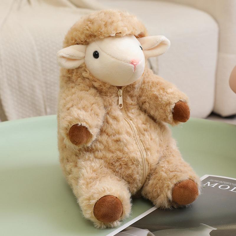 Kawaii Fluffy Sheep Plush Doll 1Pcs 20cm Removable Cute Black White Lamb Stuffed Toy for Toddlers Playtime Gift Home Ornament