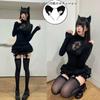 AOTYP Gothic Lolita Outfit Set Black Sleeved Skirt Tights Cat Headband Medium