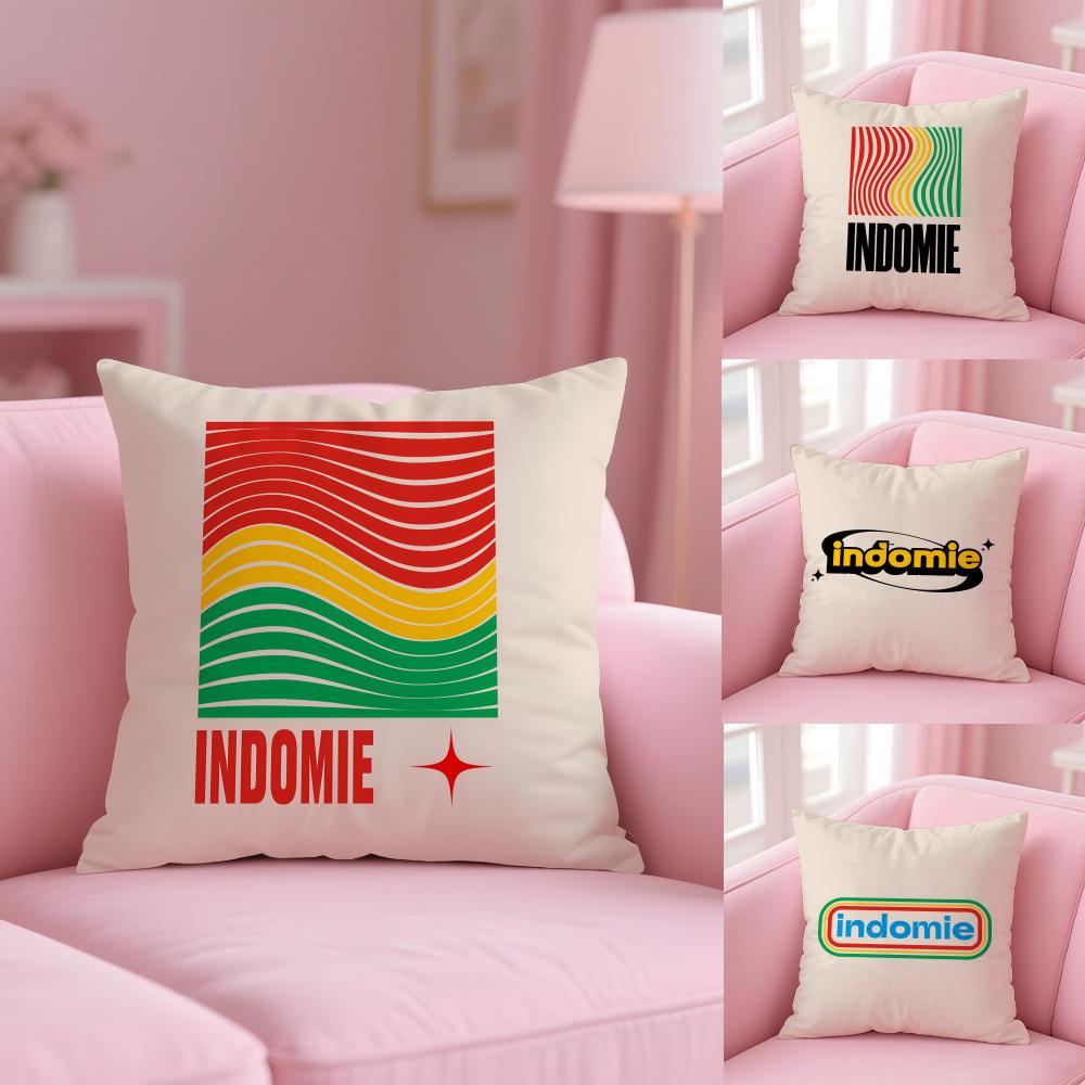 Логотип еды Аниме I-Indomies Наволочка Плюшевая ткань Мягкая Двусторонняя печать Подушка для дивана Стойкость цвета Домашний декор Подарок