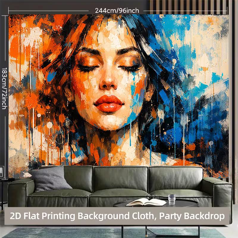 2D Party Backdrop Modern Art Woman Portrait with Brush Stroke Effect